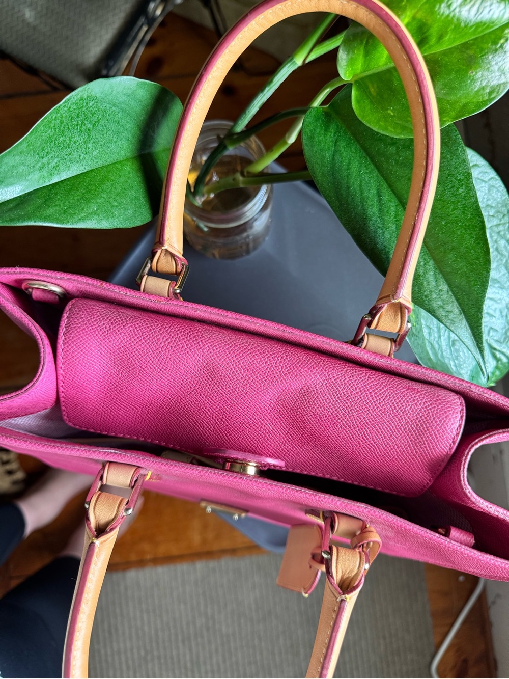 Dooney & Bourke Pink Saffiano Janine 25 Tote with Tan Leather Trim - Picture 5 of 11